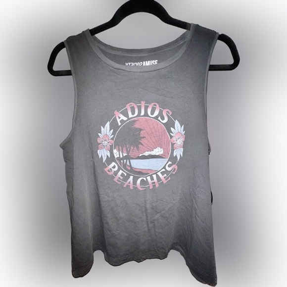 Amuse Society ADIOS BEACHES TANK Size M, Gray - Picture 1 of 6